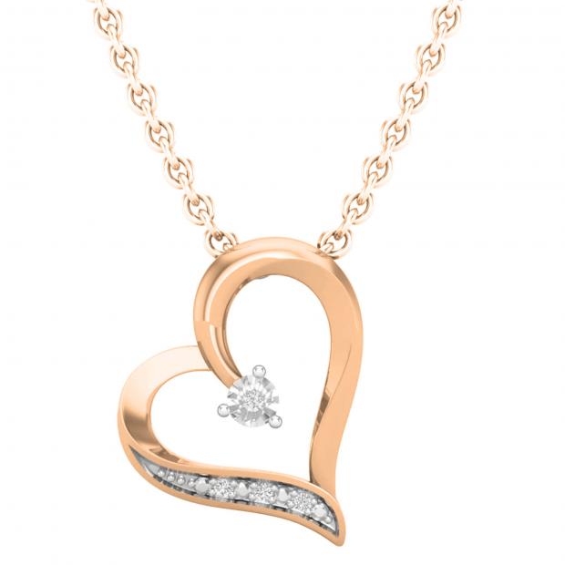 0.02 Carat (Ctw) Round White Diamond Ladies Heart Pendant (Gold Chain Included) 18K Rose Gold