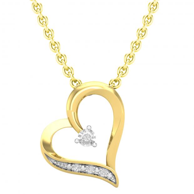0.02 Carat (Ctw) Round White Diamond Ladies Heart Pendant (Gold Chain Included) 18K Yellow Gold
