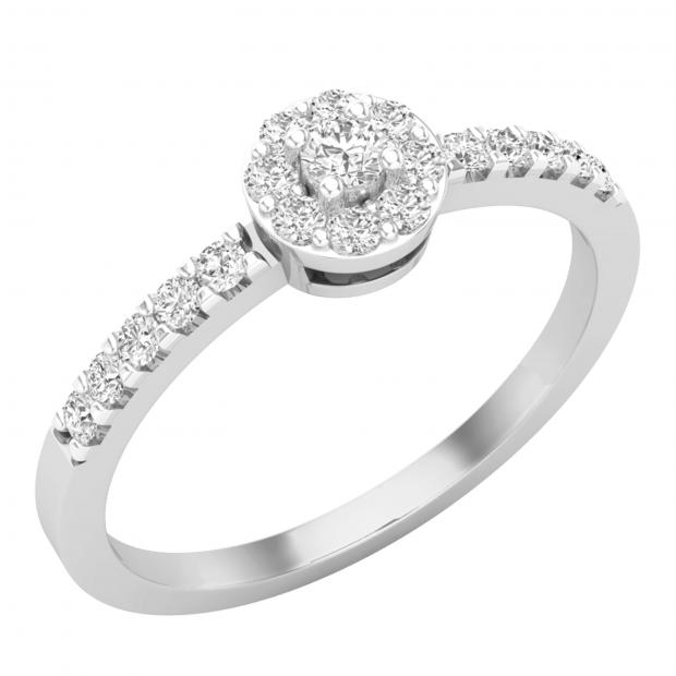0.25 Carat (ctw) Round White Diamond Ladies Halo Style Engagement Ring 1/4 CT Sterling Silver