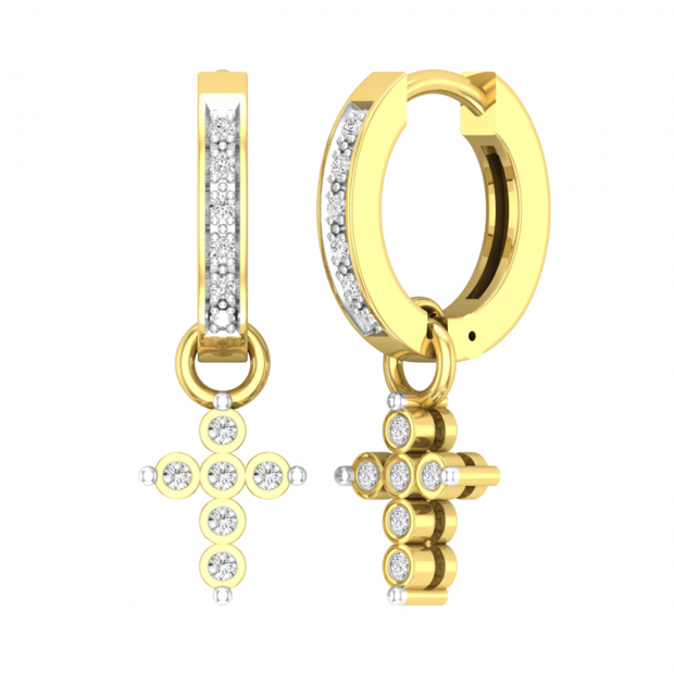 0.15 Carat (ctw) Round White Diamond Ladies Cross Religious Dangling Drop Earrings 14K Yellow Gold