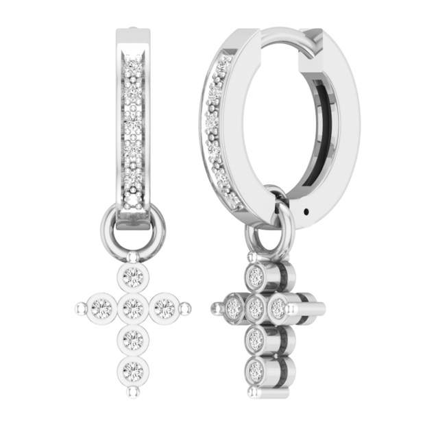 0.15 Carat (ctw) Round White Diamond Ladies Cross Religious Dangling Drop Earrings Sterling Silver