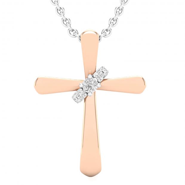 0.10 Carat (Ctw) Round White Diamond Ladies Cross Pendant 1/10 CT 10K Rose Gold