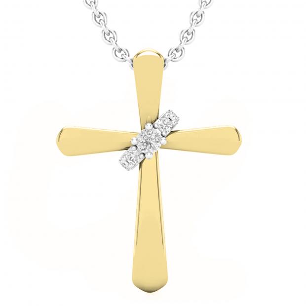 0.10 Carat (Ctw) Round White Diamond Ladies Cross Pendant 1/10 CT 18K Yellow Gold