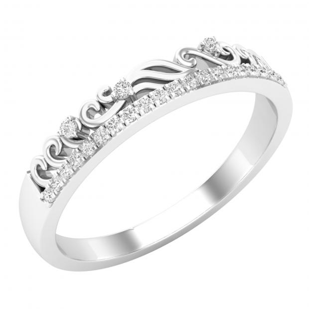 0.10 Carat (ctw) Round Diamond Ladies Floral Vintage Style Wedding Band 1/10 CT Sterling Silver