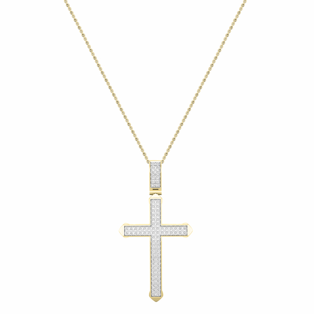 0.25 Carat (ctw) Round White Diamond Classic Faith Charm Cross Unisex Pendant with 18 inch Gold Chain in 10K Yellow Gold