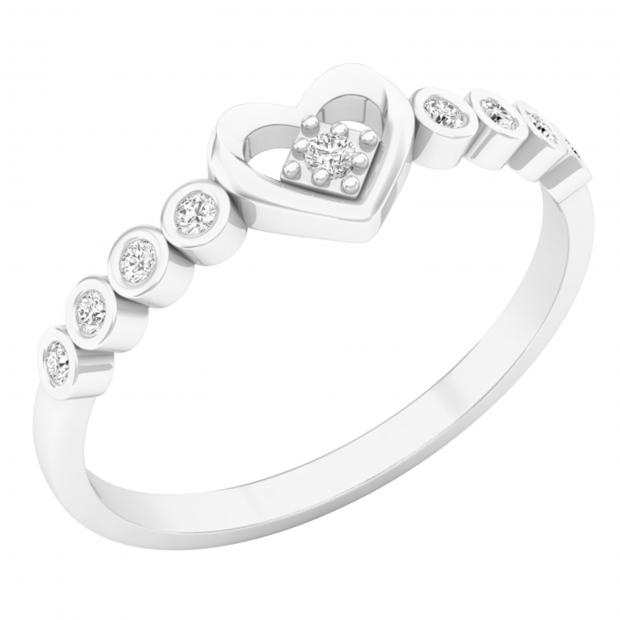 0.10 Carat (ctw) Round White Diamond Ladies Slender Heart Promise Ring 1/10 CT Sterling Silver