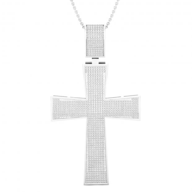 1.30 Carat (ctw) Round White Diamond Mens Hip Hop Religious Cross Pendant Sterling Silver