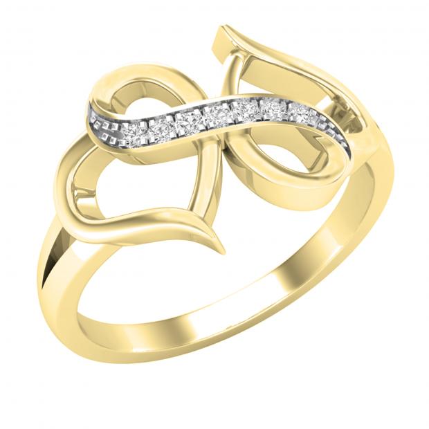 0.05 Carat (ctw) Round Diamond Ladies Infinity Double Heart Engagement Promise Ring 10K Yellow Gold