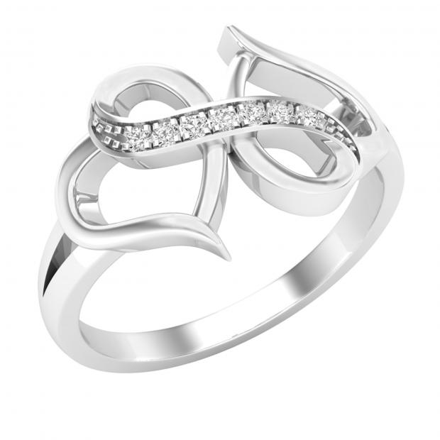 0.05 Carat (ctw) Round Diamond Ladies Infinity Double Heart Engagement Promise Ring Sterling Silver