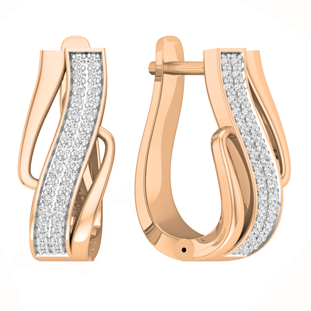 0.30 Carat (ctw) Round White Diamond Ladies Huggie Hoop Earrings 1/3 CT 14K Rose Gold