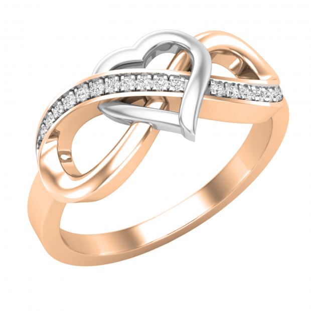 0.08 Carat (ctw) Round White Diamond Ladies Infinity Heart Ring 18K White & Rose Gold