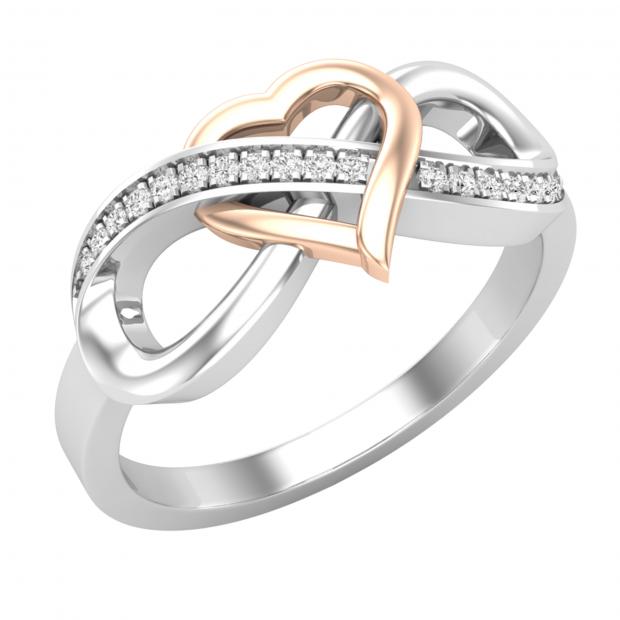 0.08 Carat (ctw) Round White Diamond Ladies Infinity Heart Ring Rose Gold Plated Sterling Silver