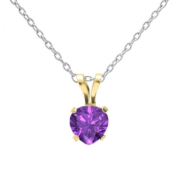 5mm Heart Shape Amethyst Solitaire for Girls and Womens Tiny Pendant With Silver Chain 18K Yellow Gold