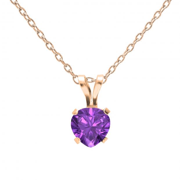 5mm Heart Shape Amethyst Solitaire for Girls and Womens Tiny Pendant With Gold Chain 18K Rose Gold