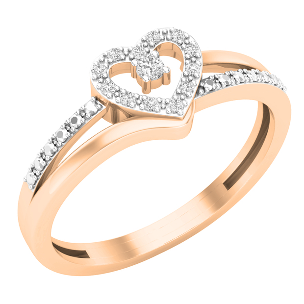 0.08 Carat (ctw) Round White Diamond Ladies Split Shank Heart Promise Ring 14K Rose Gold