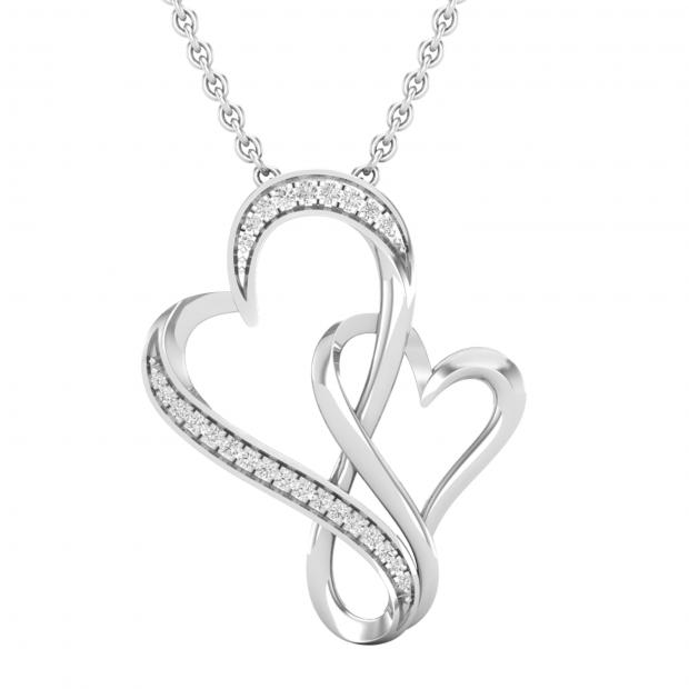 0.15 Carat (ctw) Round White Diamond Ladies Entwined Double Heart Pendant Sterling Silver