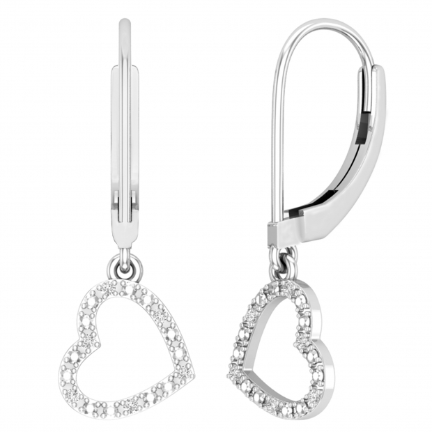 0.05 Carat (ctw) Round White Diamond Ladies Heart Dangle Earrings 10K White Gold