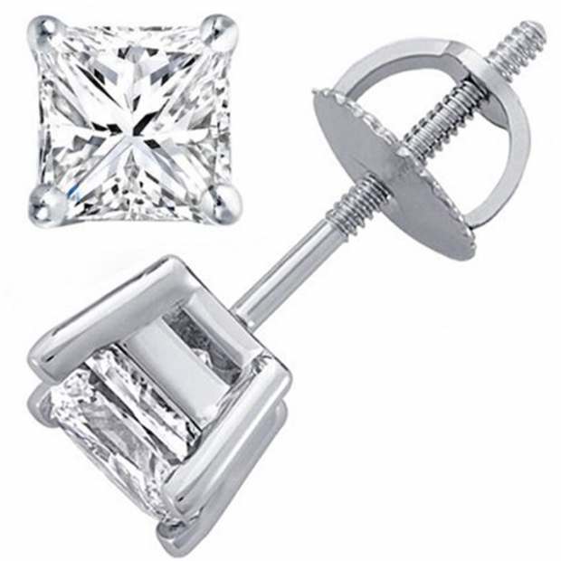 0.67 Ctw Princess White Diamond Solitaire Screw Back Stud Earrings for Women in 10K Solid White Gold