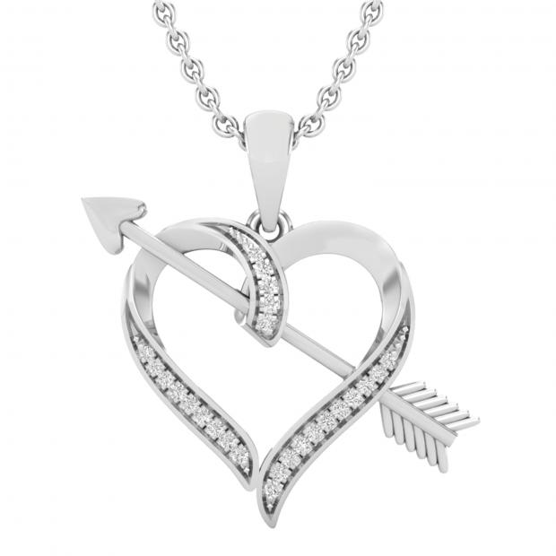 0.10 Carat (ctw) Round White Diamond Ladies Arrow With Heart Pendant 1/10 CT 18K White Gold