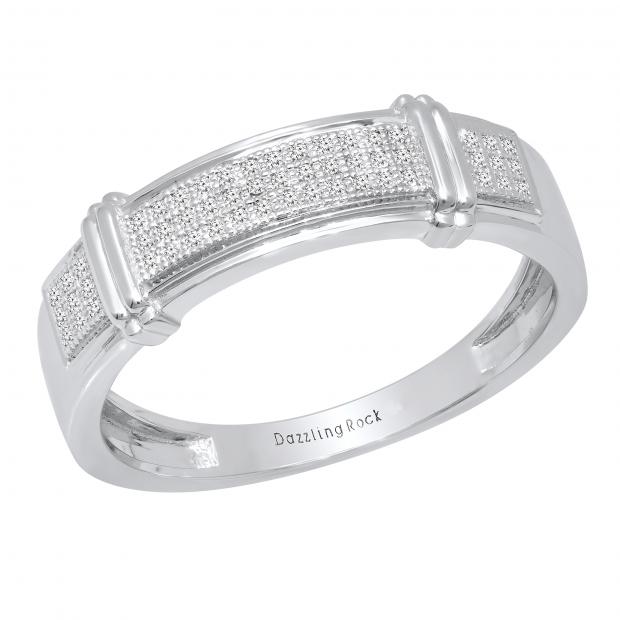 0.20 Carat (ctw) Round White Diamond Mens Anniversary Fashion Wedding Band 1/5 CT 10K White Gold