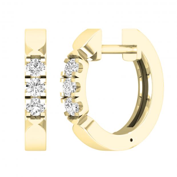 0.20 Carat (ctw) Round White Diamond Ladies 3 Stone Huggies Hoop Earrings 1/5 CT 14K Yellow Gold