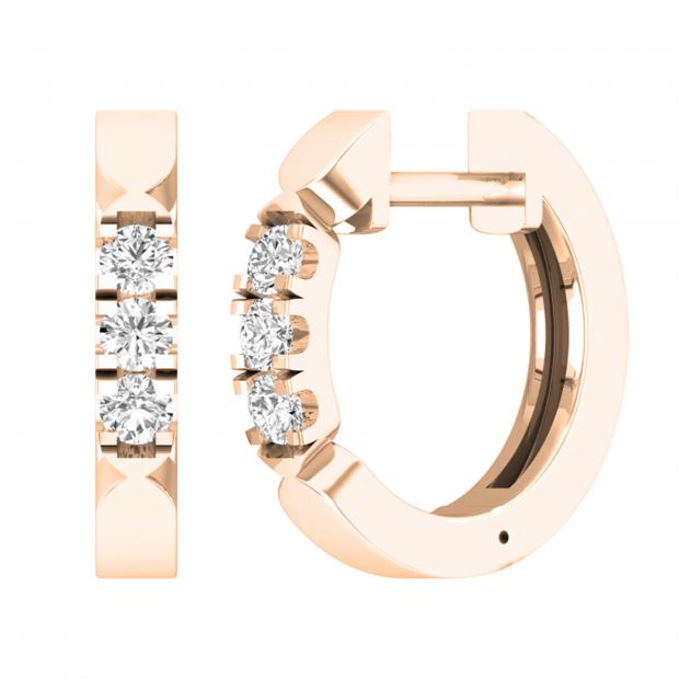 0.20 Carat (ctw) Round White Diamond Ladies 3 Stone Huggies Hoop Earrings 1/5 CT 18K Rose Gold