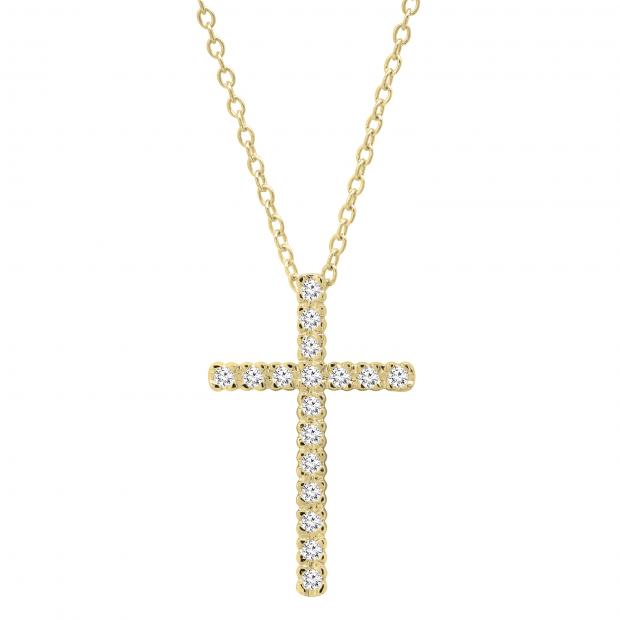 0.25 Carat (ctw) Round White Diamond Ladies Cross Pendant 1/4 CT 10K Yellow Gold