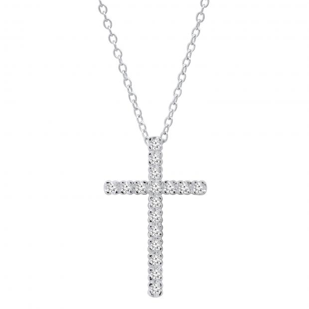 0.25 Carat (ctw) Round White Diamond Ladies Cross Pendant 1/4 CT 18K White Gold