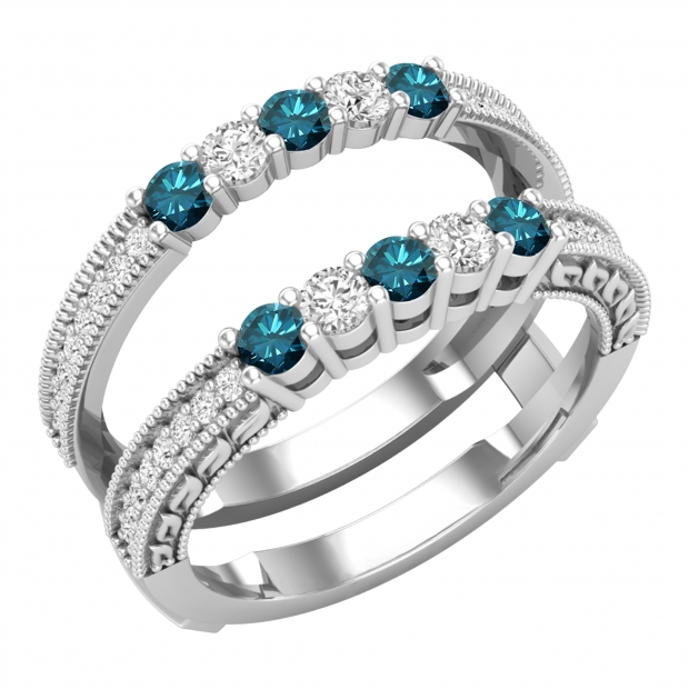 0.75 Carat (ctw) Round Blue & White Diamond Ladies Enhancer Wedding Band 3/4 CT Sterling Silver