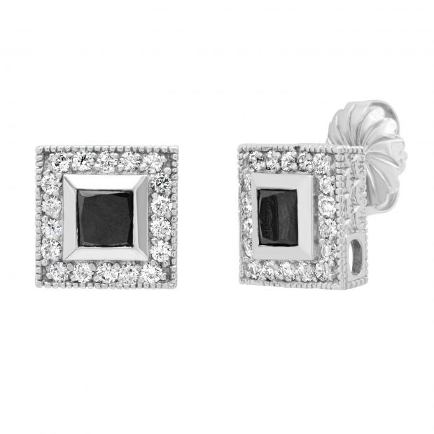 2.99 Carat (ctw) Princess & Round Black & White Diamond Stud Earrings 3 CT 14K White Gold