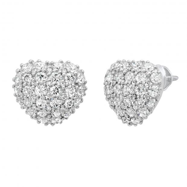 3.68 Carat (ctw) Round White Diamond Ladies Heart Cluster Stud Earrings 10K White Gold