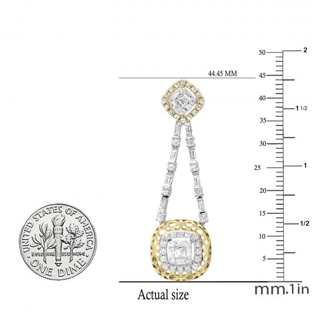 1.94 Carat (ctw) Round & Baguette White Diamond Ladies Dangling Earrings 1 1/2 CT Two Tone 10K White & Yellow Gold