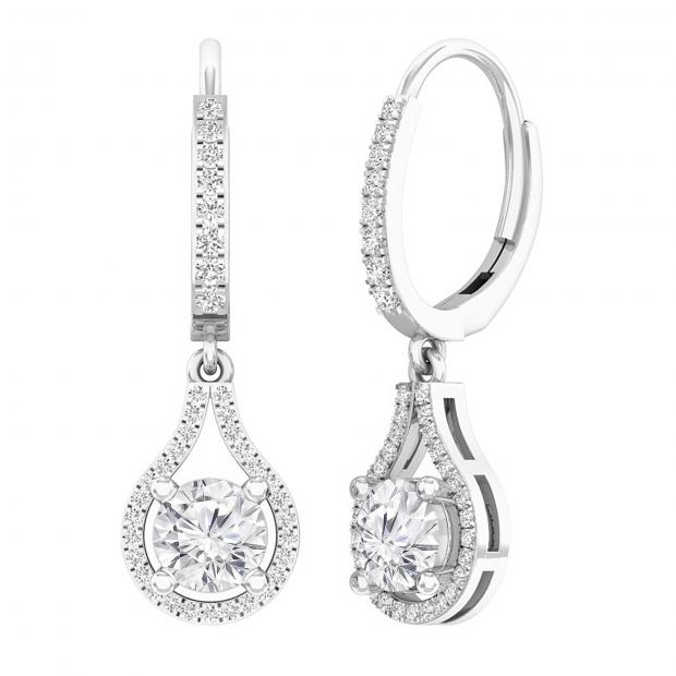 1.63 Carat (ctw) Round White Diamond Ladies Teardrop Frame Dangling Drop Earrings 10K White Gold