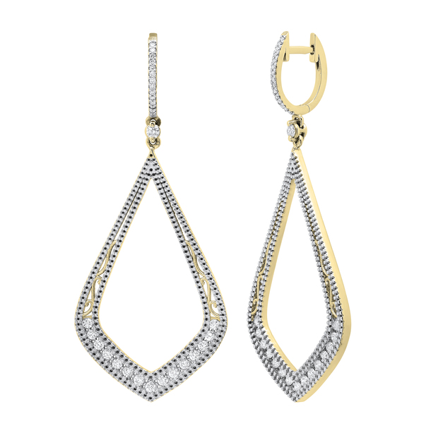 2.00 Carat (ctw) Round White Diamond Ladies Dangling Drop Earrings 2 CT 18K Yellow Gold