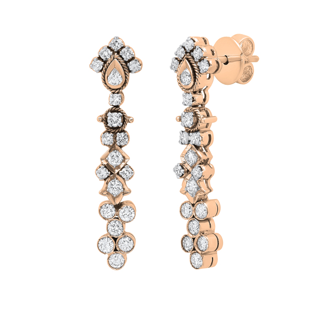 1.00 Carat (ctw) Round White Diamond Ladies Fashion Dangling Drop Earrings 1 CT 14K Rose Gold