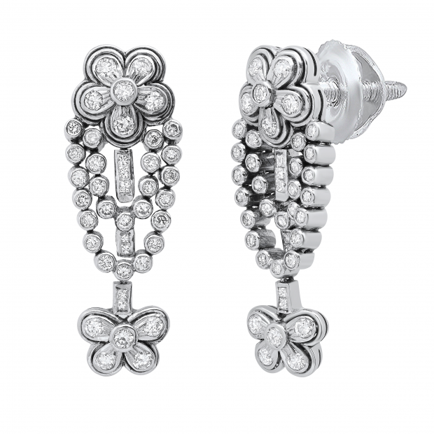 2.00 Carat (ctw) Round & Princess Diamond Ladies Cluster Dangling Drop Earrings 2 CT 10K White Gold