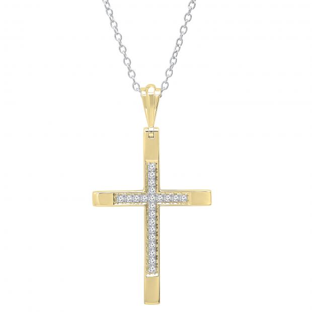 0.18 Carat (ctw) Round White Diamond Ladies Cross Religious Pendant 10K Yellow Gold