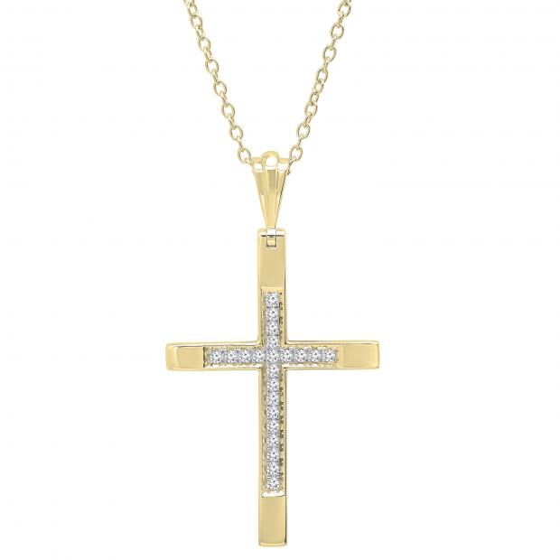 0.18 Carat (ctw) Round White Diamond Ladies Cross Religious Pendant 10K Yellow Gold
