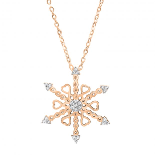 0.10 Carat (ctw) Round White Diamond Ladies Heart Snowflake Pendant 1/10 CT 10K Rose Gold