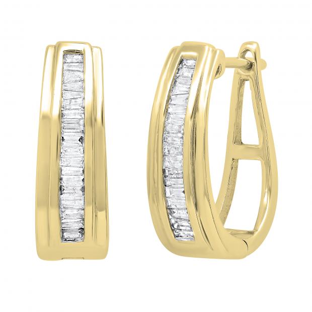 0.33 Carat (ctw) Baguette Diamond Ladies Huggies Hoop Earrings 1/3 CT 10K Yellow Gold