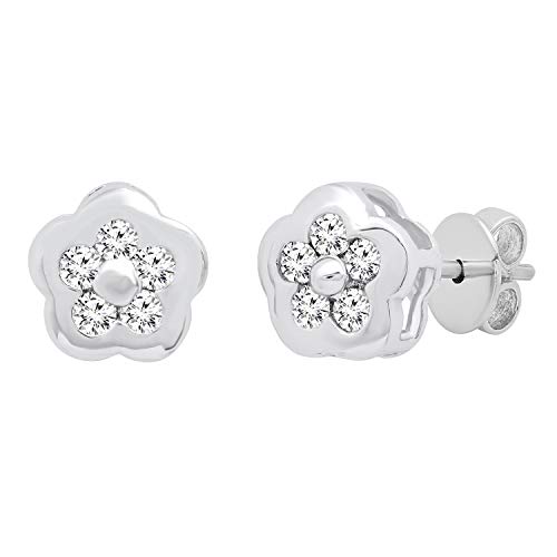 0.29 Carat (ctw) Round White Diamond Ladies Cluster Flower Stud Earrings 1/4 CT 18K White Gold