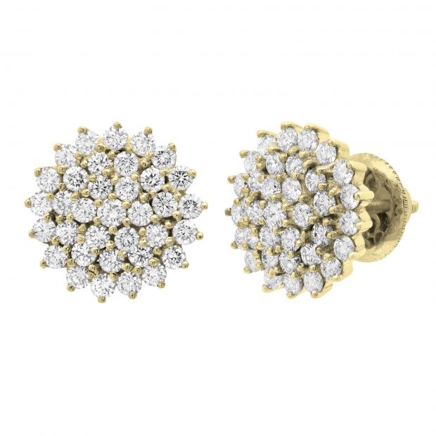 3 Carat (ctw) Round White Diamond Ladies Cluster Flower Stud Earrings 3 CT 10K Yellow Gold