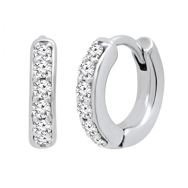 0.20 Carat (ctw) Round White Diamond Ladies Huggies Hoop Earrings 1/5 CT 10K White Gold