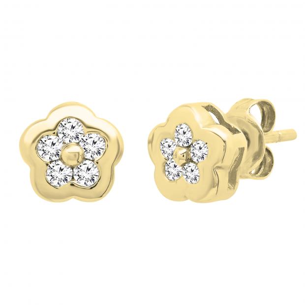 0.21 Carat (ctw) Round White Diamond Ladies Cluster Flower Stud Earrings 1/4 CT 10K Yellow Gold