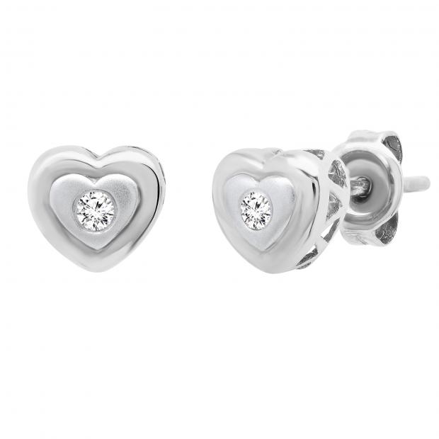 0.08 Carat (ctw) Round White Diamond Ladies Heart Shaped Stud Earrings 10K White Gold