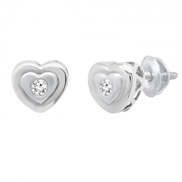 0.08 Carat (ctw) Round White Diamond Ladies Heart Shaped Stud Earrings 10K White Gold