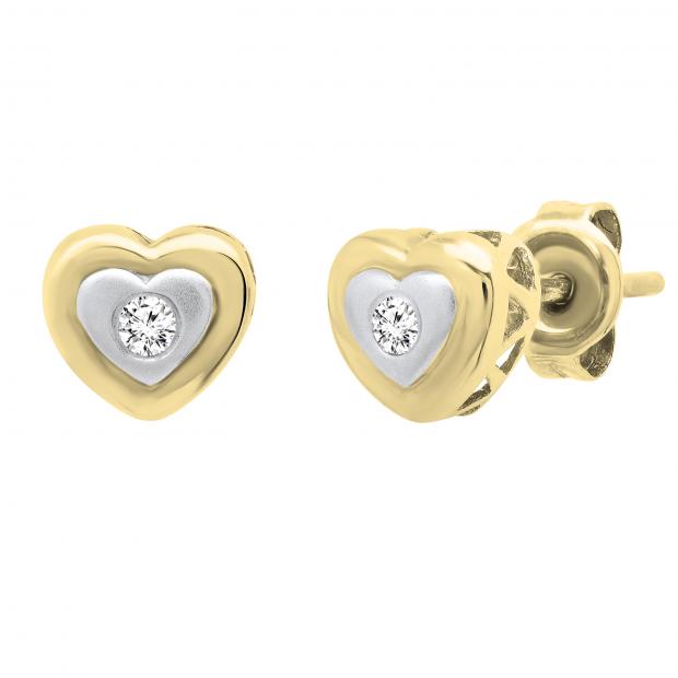 0.08 Carat (ctw) Round White Diamond Ladies Heart Shaped Stud Earrings 18K Yellow Gold