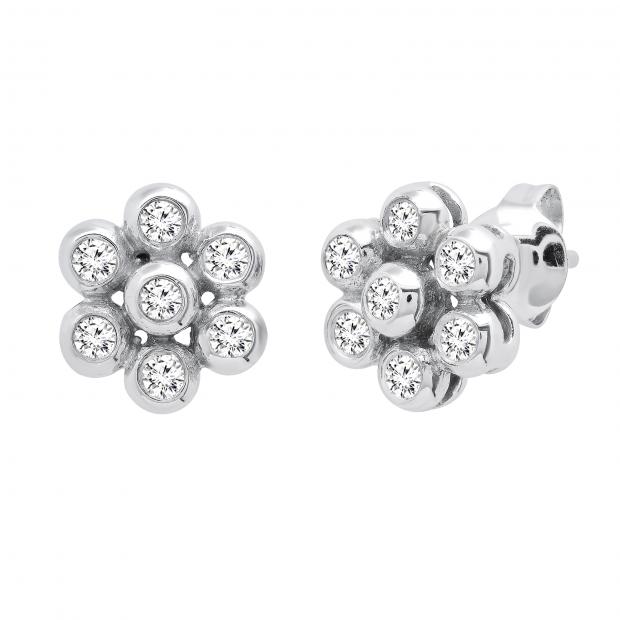 0.60 Carat (ctw) Round White Diamond Ladies Cluster Flower Stud Earrings 10K White Gold