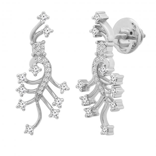 0.66 Carat (ctw) Round White Diamond Ladies Fashion Dangling Earrings 10K White Gold