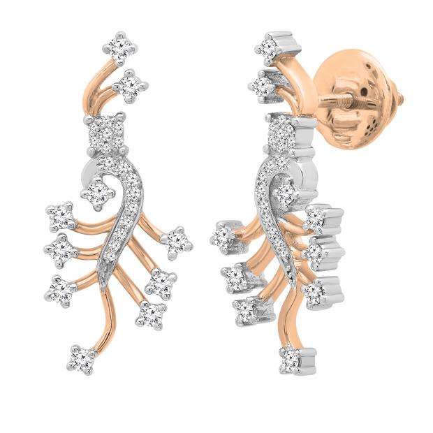 0.66 Carat (ctw) Round White Diamond Ladies Fashion Dangling Earrings 14K Rose Gold